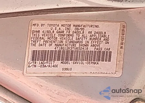 1996 Toyota Camry Dx/Le/Xle from USA, damaged, VIN 4T1BG12K3TU652418